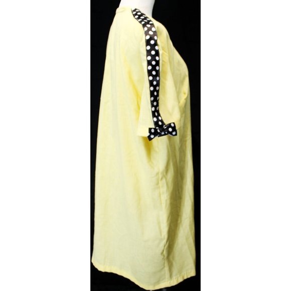 VTG 80s Handmade Yellow Dress Mid Length Button Down Polka Dot Ribbon Trim Bow - Picture 3 of 11